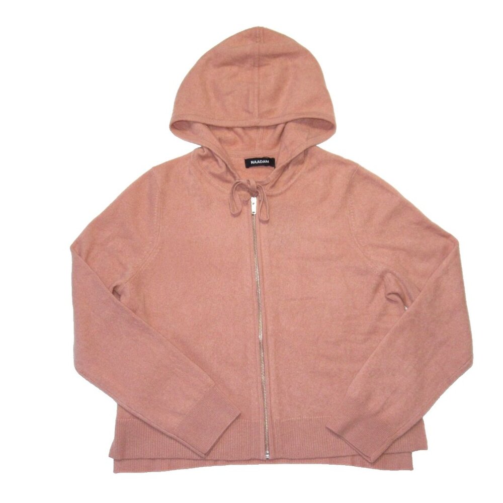 NWT Naadam Signature Cashmere Cropped Zip Up Hoodie in Rosewood Sweater L